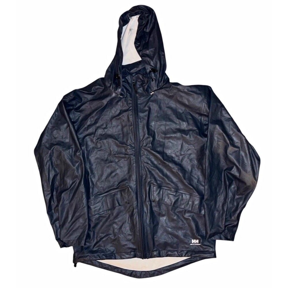 Vintage Helly Hansen Men's Polyurethane Hooded Zip Rain Coat Blue XL LTI55267D